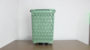 Keranjang Laundry Hokaido Dusty Motif Anyaman Elegan dengan Tutup – Plastik Kokoh & Estetik