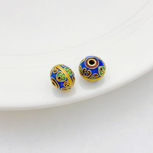 Handmade Enamel Flat round Beads Spacer Beads DIY Jewelry Accessories Gold JingTai Blue Color Traditional Method Fashion Accessories