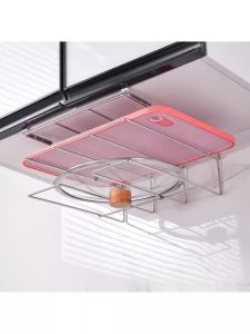 Stainless Steel Kitchen Cabinet underneath Hanging Cutting Board Storage Rack Dormitory Organizer Daily Use Item Holder Hook