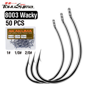 50Pcs/Boxed High Carbon Steel Fish Hooks 1# 1/0# 2/0# Fishing Tackle 8003 Wacky Worm Fishhooks with Barbs Offset Circle Hooks
