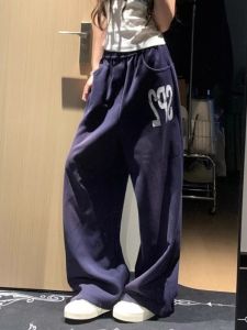 Quần Nỉ in Chữ Rộng Rãi Cỡ Lớn Phong Cách Mỹ Cổ Điển Cho Nữ Mùa Hè Quần Ống Rộng Thường Ngày Thời Trang Quần Dài