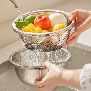 Stainless Steel Sink Vegetable Washing Basket Food Grade Water Filtering Drain Basket Rice Washing Sieve Nordic Style Metal