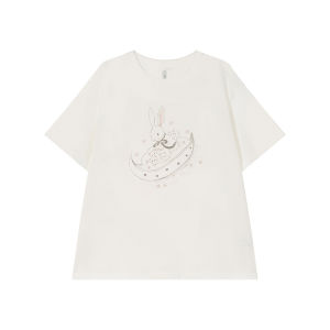 Original Bunny Moonboat Printed Short Sleeve T-shirt Loose Slim Fit Simple