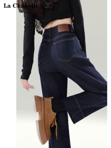 Deep Blue Straight Leg Jeans Womens High Waist Slim Fit Small Size Narrow Version French Bread Pants La Chapelle Brand