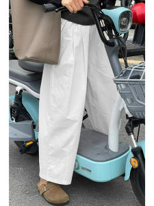 White Loose Casual Pants Womens Autumn New Style Slimming Knife Edge Wide Leg Pants High Waist Cotton Comfortable Breathable