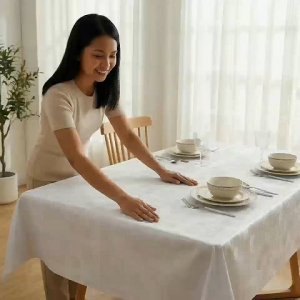 PVC Tablecloth Waterproof Wipeable Oil-Proof Glossy Table Cover Fiesta Dining 4/6/8/10 Seater