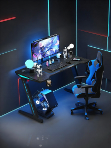 AKGAMER | Trending Gaming Desk Chair Set Dual Use Long Table Real Wood Carbon Fiber Texture Ambient Lighting