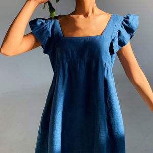 Backless High Waist Loose Linen Solid Dress 2022 Summer