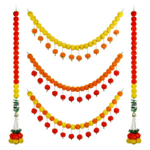 1.5 Meters Deepavali Marigold Decorations Indian-style Leaf Bell Combination Flower String Deepavali Decoration item Happy Diwali Festival Decor Deepavali Home Decor Wedding