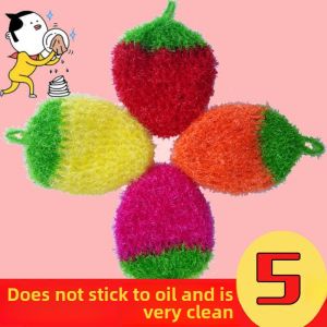 Strawberry Pattern Non-Stick Oil Kitchen Cleaning Cloth Scrubber Sponge Dishcloth Stain Remover Brush Home Personal Cleaning Tool