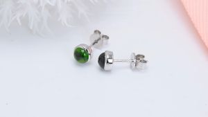 Lohaspie Jewelry Genuine 1.3 Carats Earring Silver 925 Original Sale Natural Chrome Diopside Stud Earring Cabochon Cut Gemstone Earring For Women Birthstone Gift Jewelry