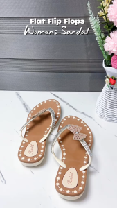 Durable Rubber Women Flip Flops With Bow Decoration Waterproof Non-Slip Flat Sole Lightweight Summer Daily Sandals