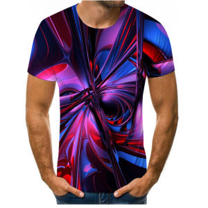 Summer Hit Mens Round Neck T-shirt Geometric Pattern 3D Digital Printing Loose Fit Short Sleeve Casual Top Tagkita Brand
