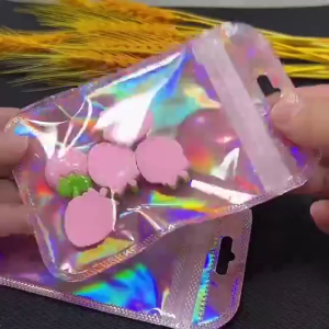 ManilaGo 50pcs 4 Styles Laser Packaging Bag Pink White Blue Flat Cosmetic Bag Holographic Mini Bags Easy To Use With Sealing Strip Durable And Shiny