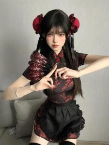 Chinese Cheongsam Dress Halloween Christmas Cosplay Uniform Soft Girl Maid Uniform Short Sleeve Daily Wear Other Material