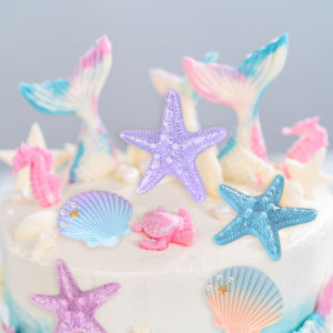 Mermaid Birthday Cake Topper Starfish Shell Mermaid Tail Cupcake Topper Baby Shower Kids Sea Theme Birthday Party DIY Cake Decor