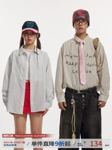 Áo Sơ Mi Vải Bong Bóng Thêu Sọc Phong Cách Mỹ Cổ Điển Dành Cho Nam Và Nữ Mùa Thu Thường Ngày Đa Năng Áo Khoác Ngoài Đa Năng