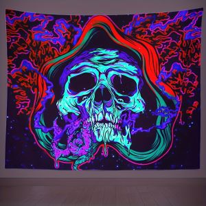 VIKAMA Hooded Skull Tapestry Glowing Starry Sky Background Music Party Room Gaming Room Dark-Themed Room Decor