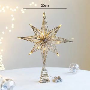 Christmas Tree Toppers Star With LED String Lights Ornaments For Christmas Home Party Decoration Festival Party New Year