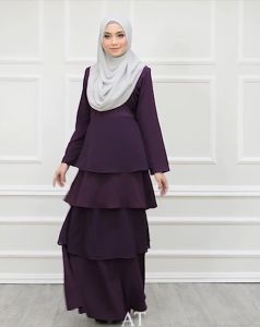 Kurung Aisy Baju Kurung 2 in 1 Kurung Ala Dress Nursing Friendly Baju Kurung Tingkat Baju Plain Chiffon Mix Como Crepe  Size S -2XL Baju Kurung Hitam Putih