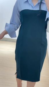 6020 Rosemarie Two Tones Long Sleeves Combi Scuba Midi Dress Kasual