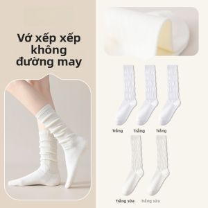 MiiOW | Tất ống dài vừa phải màu trơn cho nữ MiiOW Pure Cotton không xương không bó sát mùa hè 2025 Tất đi cùng giày trắng