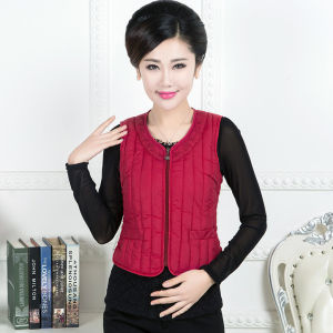 Womens Short Padded Silk Cotton Vest Fitted Autumn Winter Jacket Inner Wear plus Size Zipper round Neck Solid Color Vest
