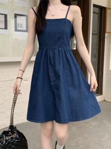 Thiết Kế Giảm Tuổi Sling Lưng Váy Ngắn Nữ Mùa Hè 2024 Mới Nhẹ Cắt Tỉa Eo Đầm Đơn