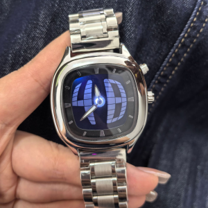 PINTIME | Quartz Watch Color Square Y2K Pointer Number Dual Display Steel Personalize Light Up Watches Men Business Dynamic Design Clock
