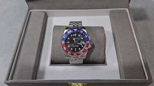 Mens Quartz Watch - Red & Blue Ceramic Bezel (Coca-Cola Style) Black Dial Stainless Steel Bracelet Divers Watch Waterproof Glows in the Dark