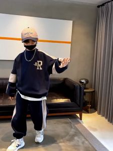 ชุดกันหนาวเด็ก ชุดเด็กผู้ชาย การพิมพ์ตัวอักษรแฟชั่นสไตล์เกาหลี เสื้อคอกลมแขนยาว + กางเกงขายาวสำหรับเด็กชุดสองชิ้น - 23123