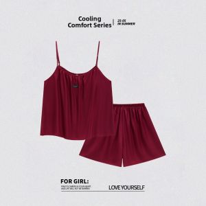 MiiOW | Padded Strap Bra & Short Set Sleepwear Ice Silk Lace Two Piece Home Wear for Summer
