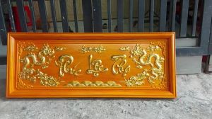 Tranh Phúc Lộc Thọ gỗ hương đỏ 40x108 cm