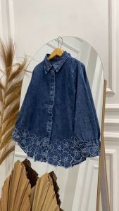 Meltz.id - Atasan Kemeja Jeans Anak Perempuan Lengan Panjang Snow Motif Bunga