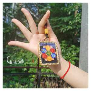 Exquisite Enamel Gau Box Small Tangka Necklace Chain Beautifully Crafted Blue-and-Gold Buddha of Wealth And Guanyin Pendants