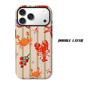Seafood Striped Print Phone Case for iPhone 18 17 16 15 14 13 12 11 Air Pro Max Plus Double-layer Cover
