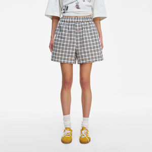 Quần Short Kẻ Caro Phong Cách Mỹ Cổ Điển Cho Nữ Mùa Xuân Hè Mới Về Quần Thể Thao Thường Ngày Cạp Cao Cotton in Họa Tiết