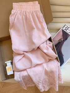 กางเกงขายาวทรงหลวมเอวสูงผ้าฝ้ายลินินสไตล์ฝรั่งเศสสำหรับผู้หญิง กางเกงขายาวทรงหลวมสบายๆ ฤดูร้อน 2025 ทรงหลวม ทรงหลวม