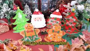 60 Pcs Christmas Paper PlatesChristmas Tree Plates Santa Gingerbread Man Shaped Christmas Plates Holiday Plates Funny Christmas Dessert Plates for Cookie Candy Dessert