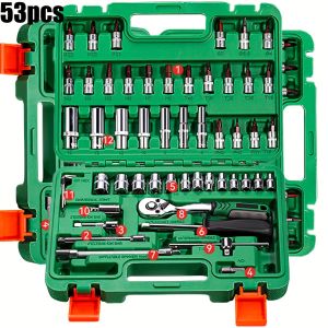 NiuXiang(NewShark) | 72 Teeth/53pcs Drive Socket Set Hex Bit Socket Set Ratchet Wrench Set with S2 & CR-V Sockets Mechanic Tool Kits for
