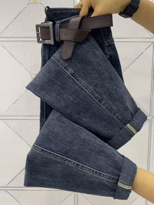 Womens Fleece Lined Harlan Jeans High Waist Elastic Slimming Nine Point Pants Autumn Winter plus Size Cotton Stretch Denim