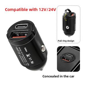 66W Aluminum Alloy Dual Port A+C Car Charger Head PD20W Fast Charging Mobile Phone Charger Car Accessory Universal for Tablets