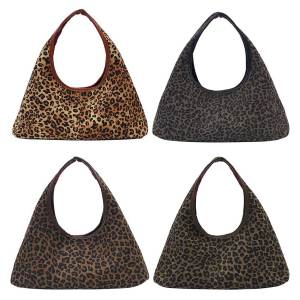 Women Canvas Shoulder Bag Leopard Print Underarm Bag Magnetic Closure Tote Bag Handbag for Commuting Travel