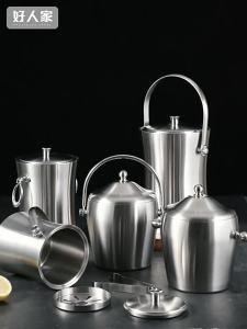 Stainless Steel Double Layer Insulated Ice Bucket for Champagne Red Wine Beer Commercial Use Ice Chunk Ice Block Bucket