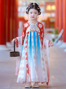 Autumn New Hanfu Girls Dress Traditional Classical Style Long Sleeve Childrens Tang Costume National Style Skirt for Girls