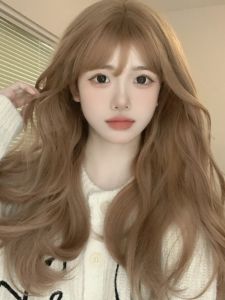 Champagne Color Long Hair Wig for Women Natural Looking Full Head Fake Hair Big Curl New Arrival Daily Wear Hair Extension