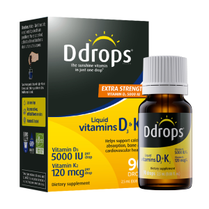 Ddrops Liquid Vitamin D3 5000 IU + K2 Bone & Immune Support Pregnant women friendly（2.5ml / 90 Drops）
