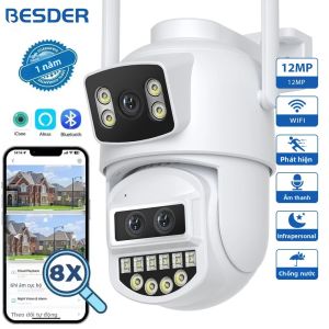 Camera Wifi PTZ BESDER 6K 12MP Màn Hình Kép Zoom Kỹ Thuật Số 8X Tự Động Theo Dõi AI Camera An Ninh Ngoài Trời CCTV IP iCSee