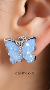 [SG] Crystal Butterfly Stud Earrings | Frosted Blue Butterfly Earrings | Elegant Everyday Studs | Delicate Nature Inspired Jewellery - ear me out (EMO-72)