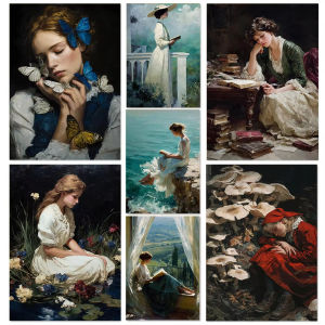 5D DIY Full Drill Diamond Painting Romantic Nostalgic Classical Beautiful Girl Portrait For Living Room Entrance Wall Decor Gift
